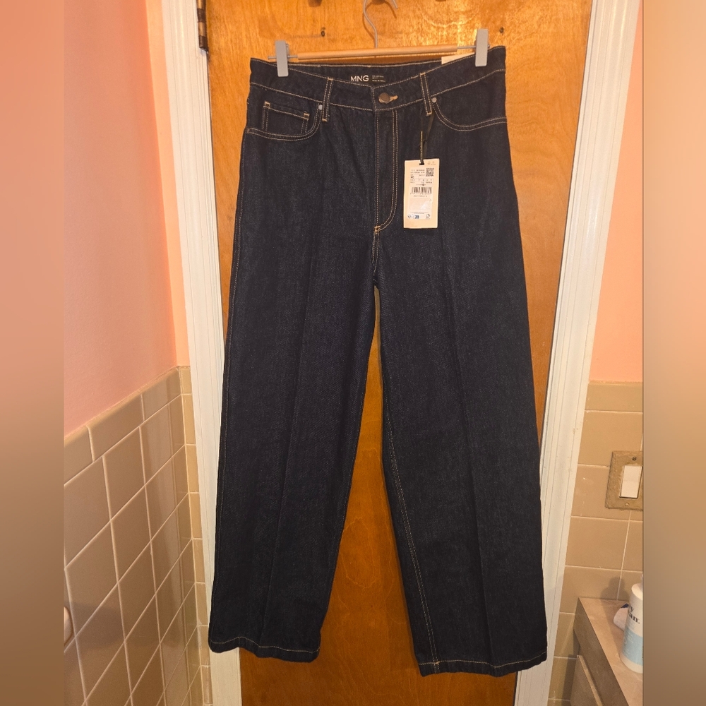 NWT Mango Relaxed Fit Wide Straight LegJeans in Deep Indigo